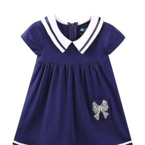 Girls High Waist Pleated Spring Summer School Uniform Dress