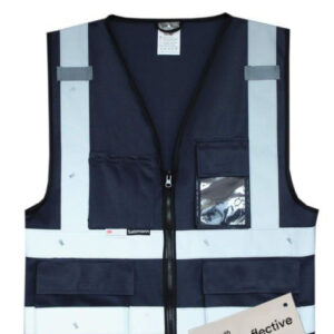 Men's Navy Working Vest with Reflective Tape and Multi Pockets
