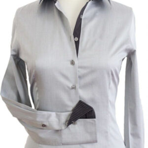 Women's Grey Sateen Corporate Shirt with Pin Stripe Contrast
